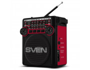 SVEN SRP-355 Red, FM/AM/SW Radio, 3W RMS, 8-band radio receiver, built-in audio files player from USB-fash, microSD and SD card storage devices, telescopic swivel antenna, built-in battery